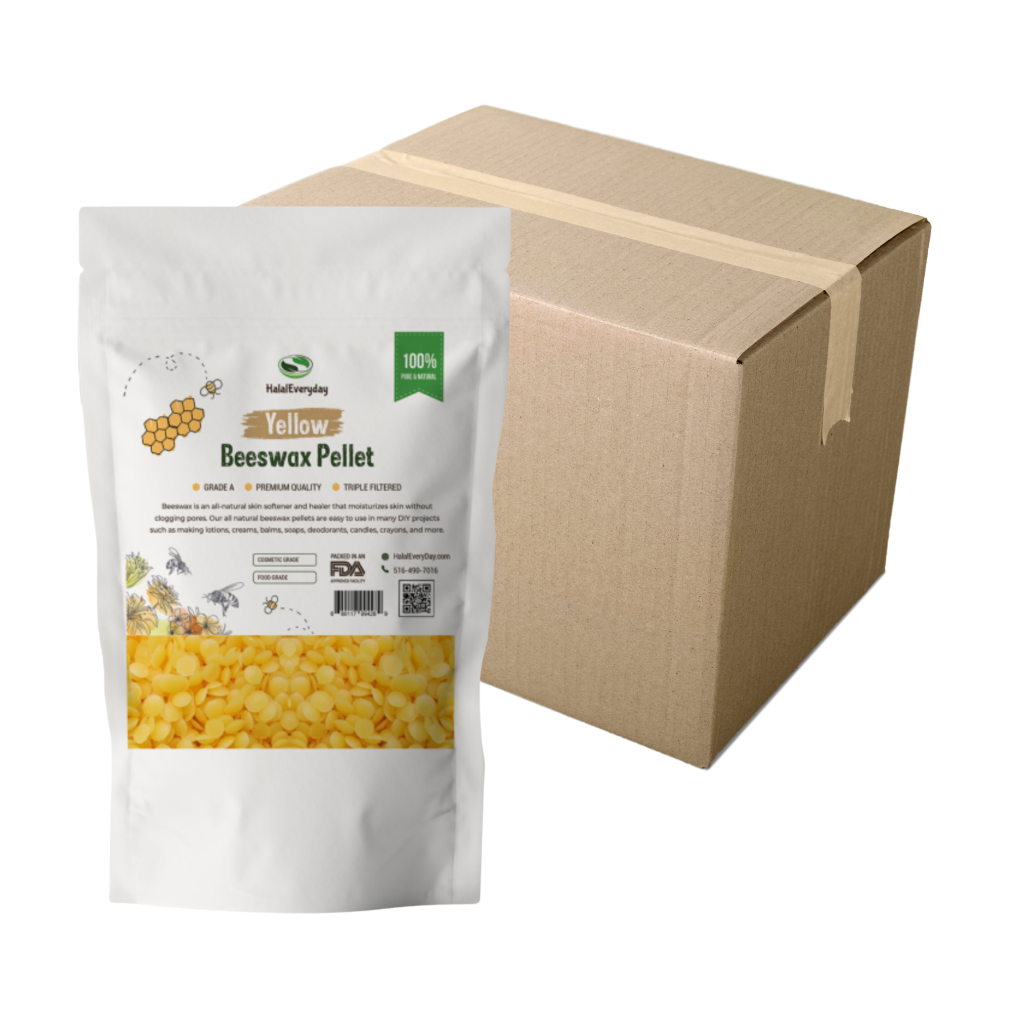 Organic Unrefined Yellow Beeswax Triple Filtered Pellets